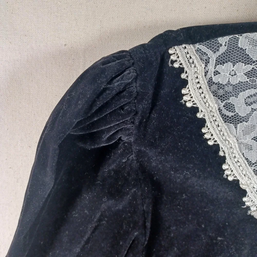 My Michelle Vintage Black Velvet Victorian Lace Bib Skirt Set Goth Dark Academia